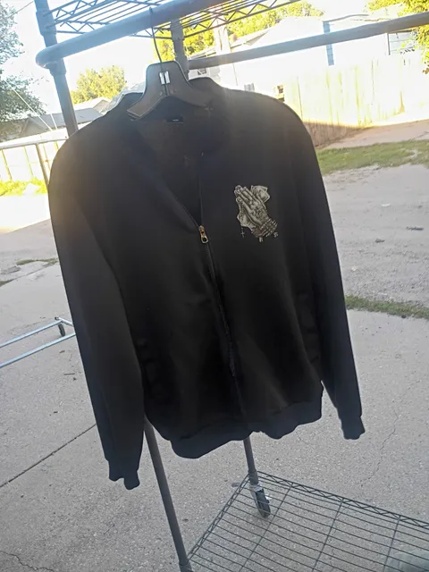 Bomber Jacket Size S Black Prayer Hands Money Graphic Zip Up