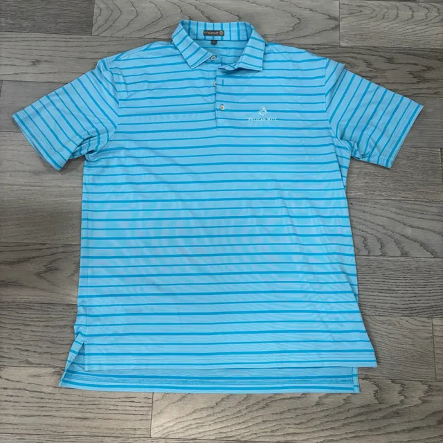Peter Millar Pelican Hill Golf Polo Size L Blue Striped Short Sleeve