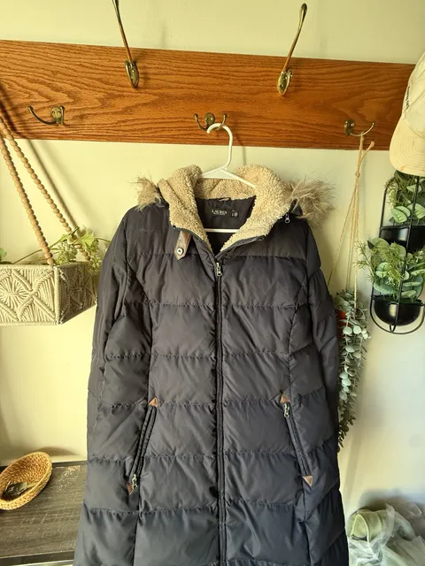 Lauren Ralph Lauren Women’s Black Puffer Jacket Sherpa Fur Hood Y2K size L
