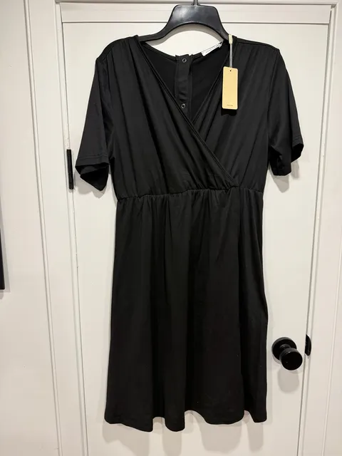 Ekouaer Maternity Nursing Labor Delivery Dress Size M Black