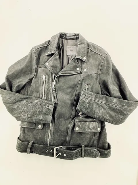 AllSaints Leather Biker Jacket Size Large Black Motorcycle Moto