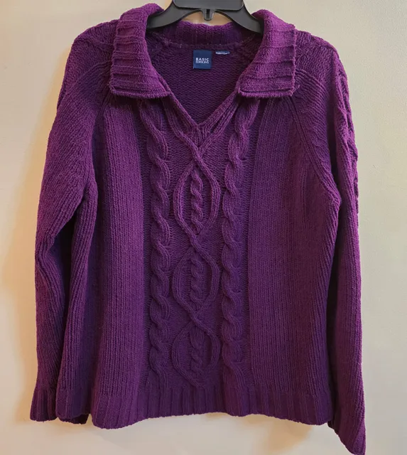 Basic Editions Cable Knit Sweater Purple Collar Pullover