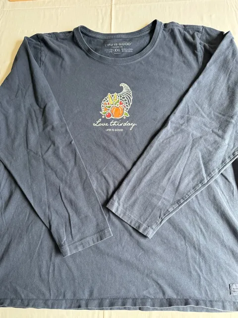 Life Is Good Long Sleeve Crusher Tee XXL Cornucopia Thanksgiving
