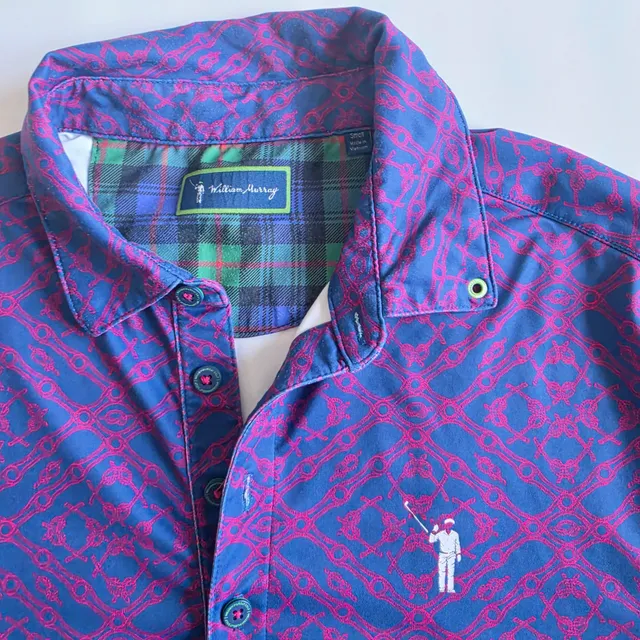 William Murray Golf Polo Shirt Size Small Blue Pink Patterned