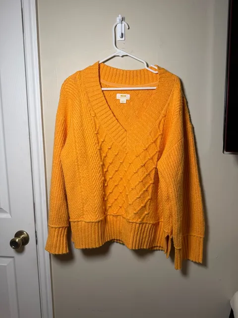 Maeve By Anthropologie V-Neck Cable Knit Sweater Size X-Large yellow Orange