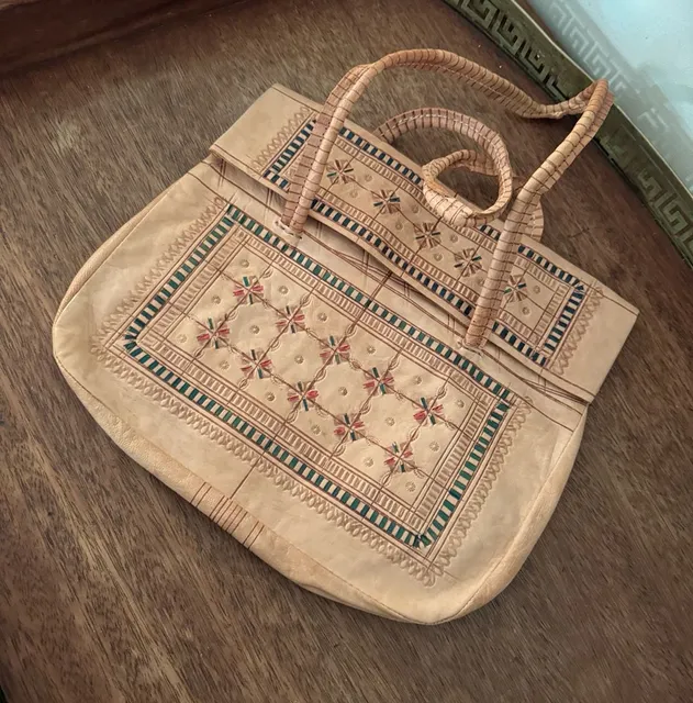 Vintage Moroccan Tooled Leather Shoulder Bag Handbag