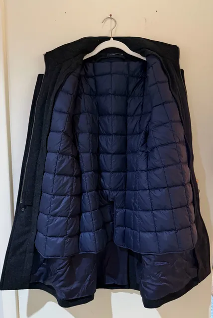 Suitsupply Bergamo Dark Gray 100% Wool Overcoat with Removable Down Liner US 36