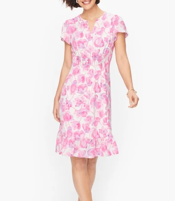 Talbots Flounce Hem Spring Poppies Dress