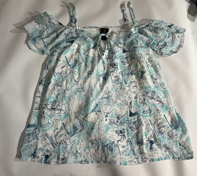 Disney Princess Cinderella Blue White Cold Shoulder Top Size 2