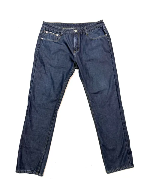 Demon & Hunter Men's Jeans Size 36 Heritage Workwear Americana Preppy Minimalist Fleece Lined Dark Indigo Wash Straight Fit Thermal Winter Denim Red White Navy Stripe Pocket Trim