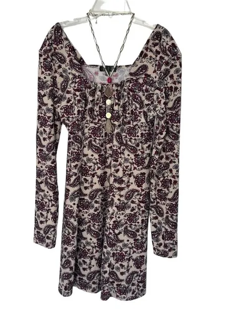 Jolie & Joy Dress Size L Paisley Floral Long Sleeve Square Neck