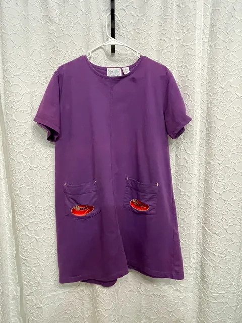 Palm Harbour Purple Red Hat Society Embroidered Pocket T Shirt Dress Large L