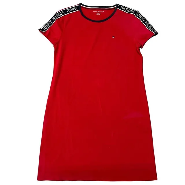 Tommy Hilfiger Logo Tape T-Shirt Dress Size M Red Cotton