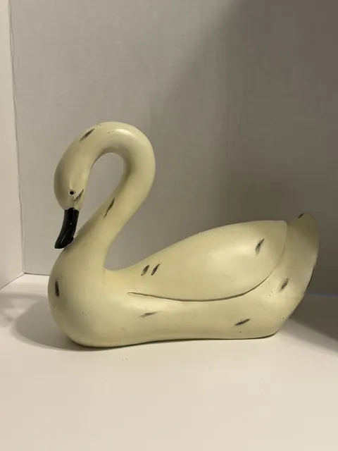 Vintage Distressed Cream and Black Swan Figurine Decoy Sculpture