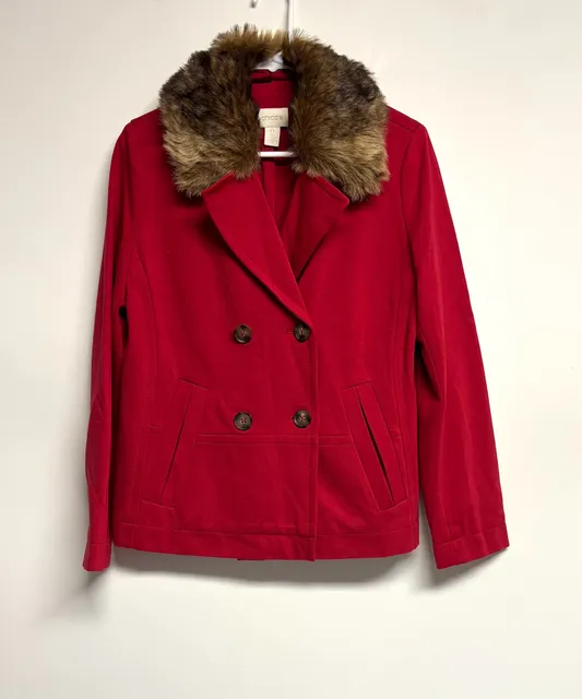 Chico's Pea Coat Small Red Removable Faux Fur Collar