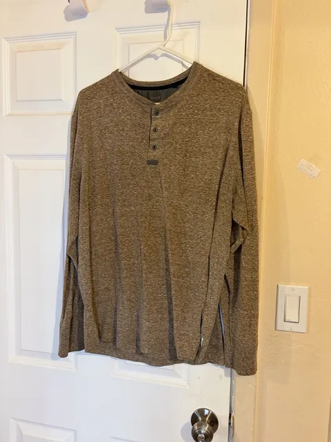 Alexander Julian Colours Long Sleeve Henley Shirt Brown Heather M