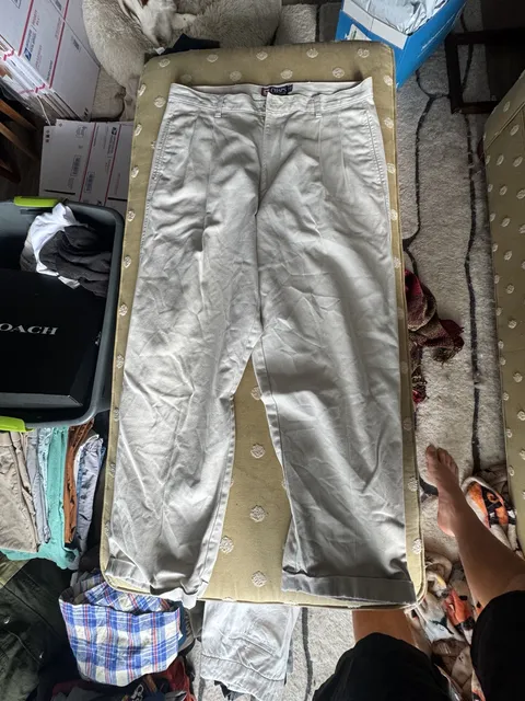 Chaps Ralph Lauren Pleated Chino Pants Size 36x30 Tan Cotton