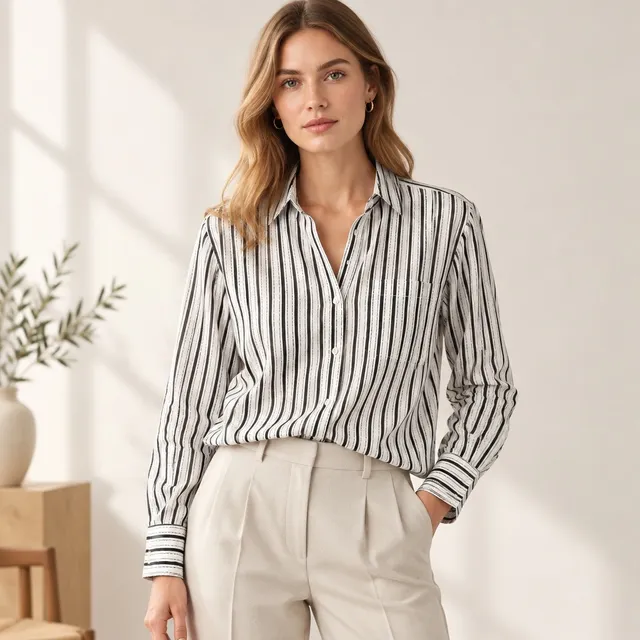 J.Crew Classic Shirt Size 2X Black White Striped Cotton Button-Down