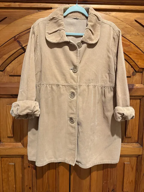 Vintage Beige Corduroy Collared Button-Down cottagecore Peplum Jacket