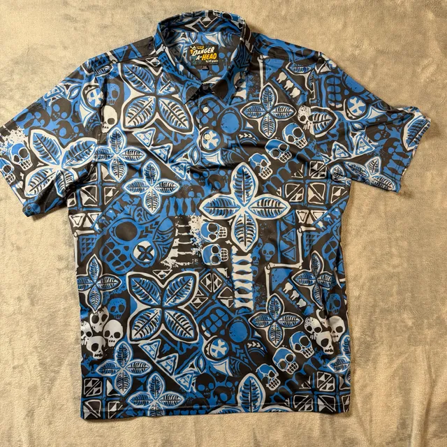 Danger A-Head by Jeff Granito Polo Shirt 2XL Blue Black Skull Graphic