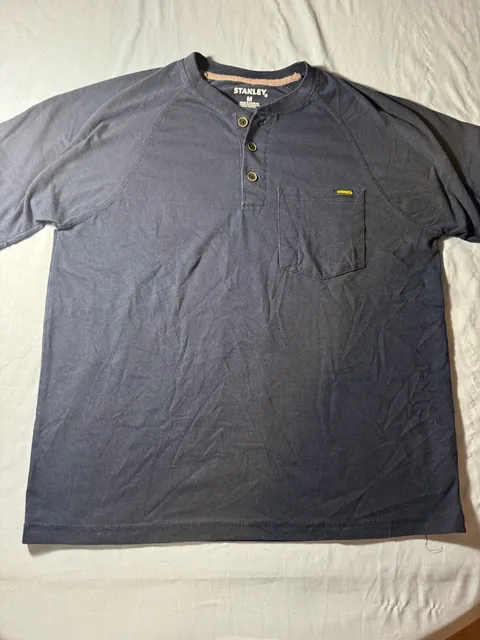 Stanley Henley Shirt Size M Black Short Sleeve Pocket