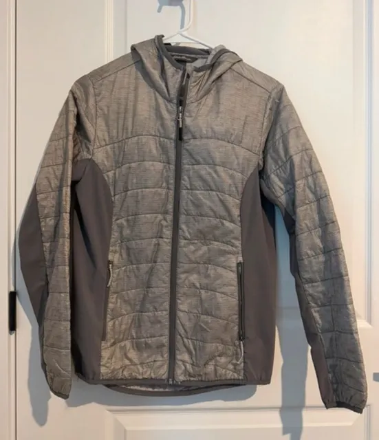 Eddie Bauer Hooded Jacket Size S Gray Quilted Full Zip