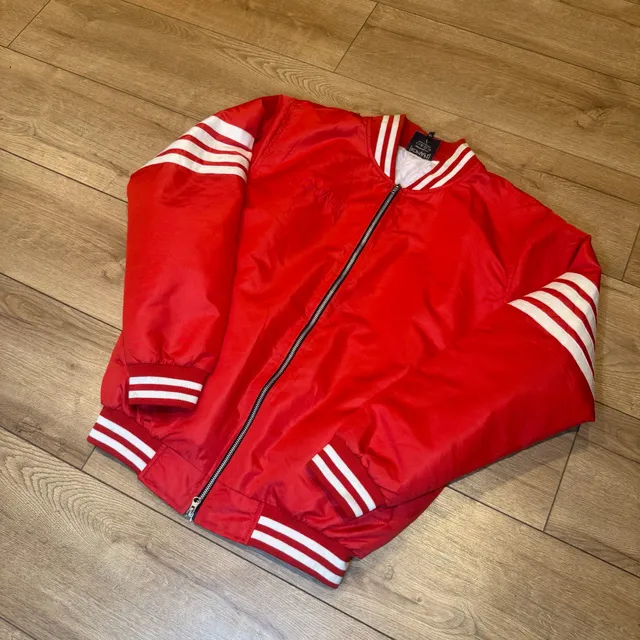 Komaft Bomber Jacket Size XL Red Varsity Full Zip