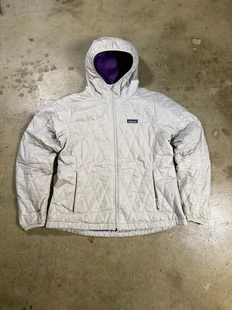 Patagonia Nano Puff Hoody Size L Gray Purple Quilted Jacket - women’s 