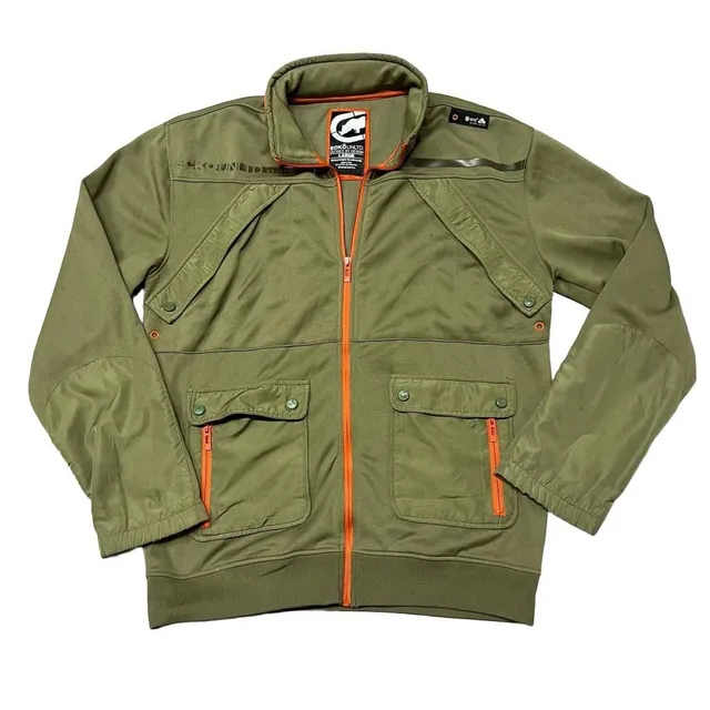 Ecko Unltd. Jacket Size Large Olive Green Full Zip Utility Track Jacket