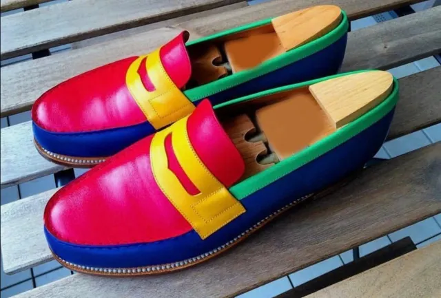 Handmade Men Multi Color Leather Dress Shoes, Men Slip on Loafer Shoes