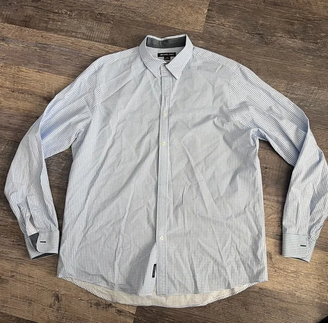 Michael Kors Classic Fit Button Up Shirt Size XL Blue Geometric