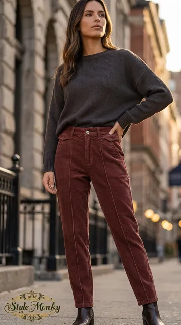 Shunxin Corduroy Pants Size 26 Dark Pink Pleated Trousers