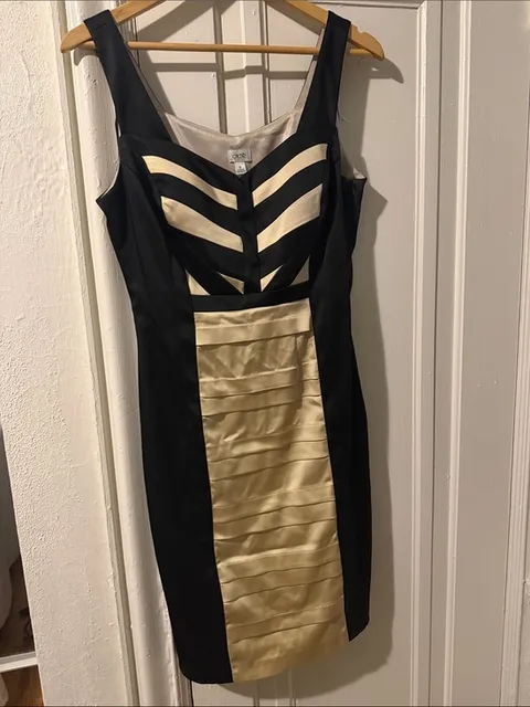 Cache Black and Cream Colorblocked Midi Sheath Dress