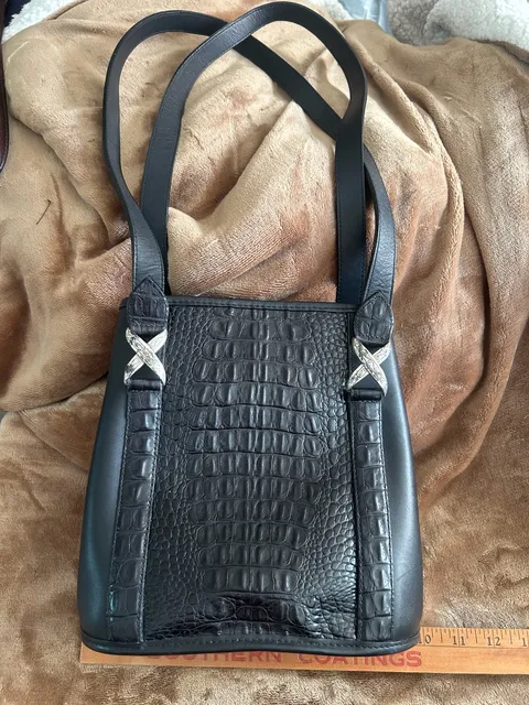 Brighton Black Embossed Leather Tote Shoulder Bag