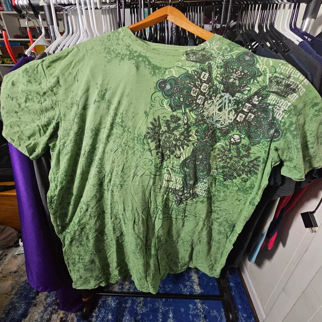 Affliction Graphic T-Shirt Green Y2K Grunge Short Sleeve Tee