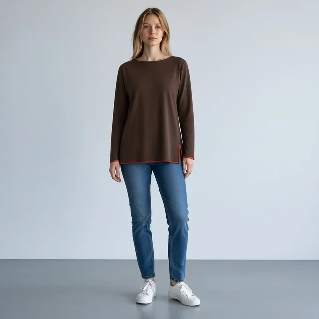 Linda Allard Ellen Tracy Long Sleeve Top Size 14 Brown