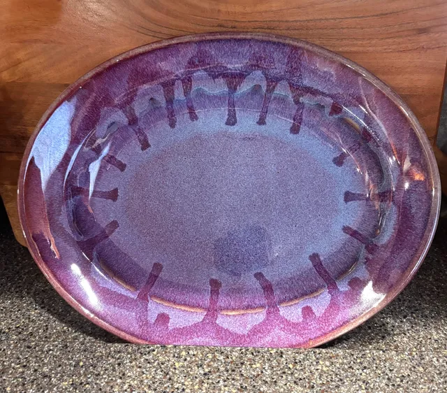 Potter Berman Signed Studio Art Pottery Purple Drip Glaze Oval Platter
