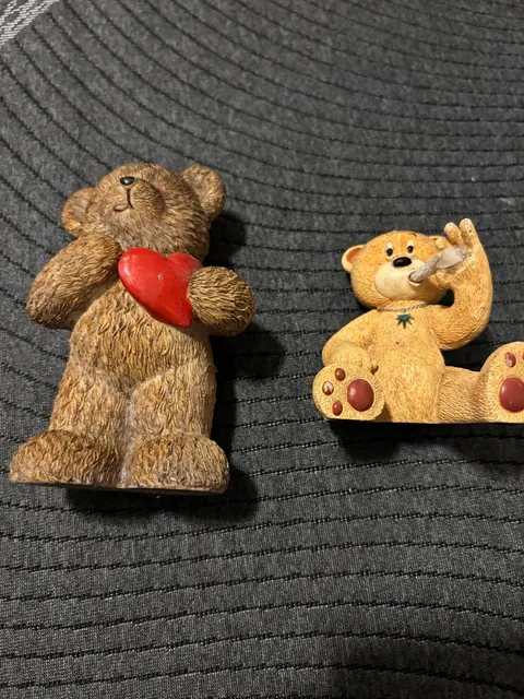 Vintage Teddy Bear Figurine Holding Red Heart