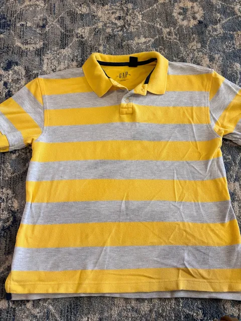 Gap Pique Polo Size YM (7-8) Yellow Gray Striped