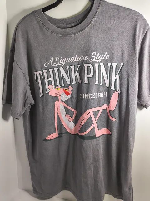 Pink Panther Think Pink Graphic T-Shirt Grey