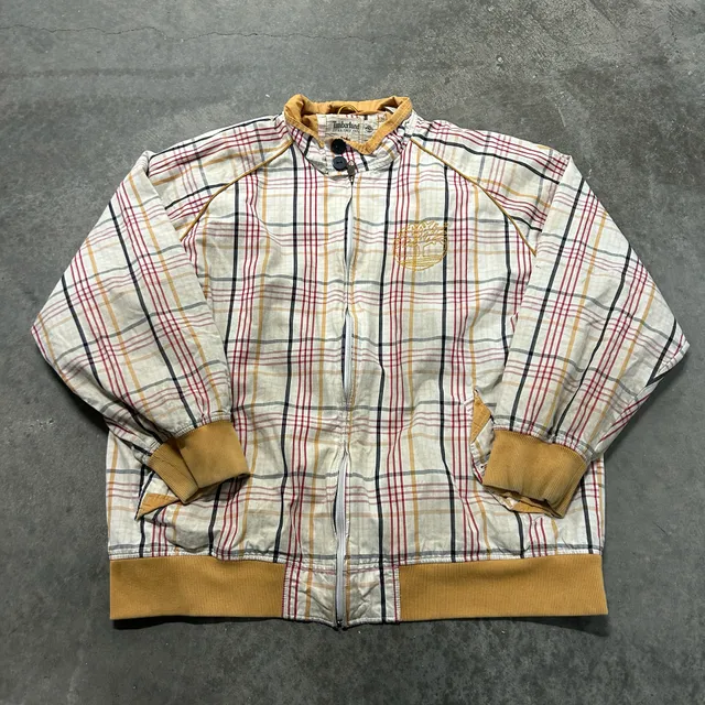 Timberland Plaid Zip Jacket Size XL Tan Vintage Bomber