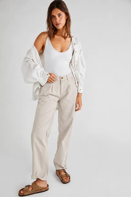 Free People Women’s Cream Skater Wide Leg Pleated Pants Size 10