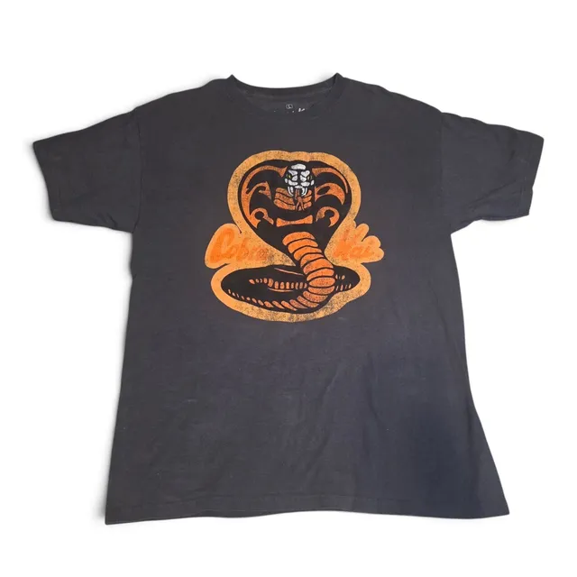 Cobra Kai Snake Logo T-Shirt Size L Black Distressed Graphic Tee