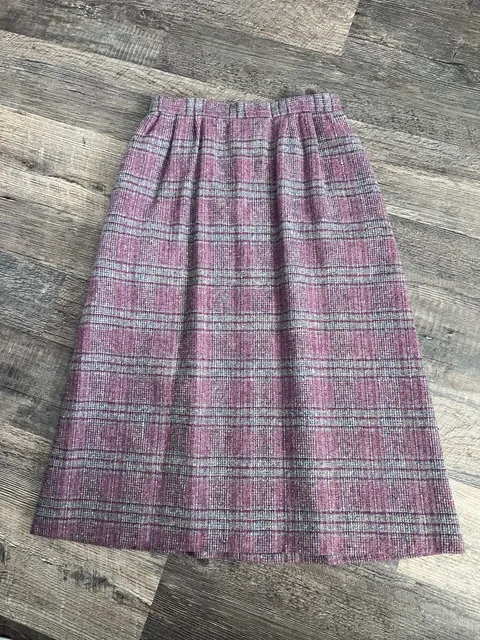 Koret Plaid Wool Midi Skirt Size 9 Purple Tweed Pencil