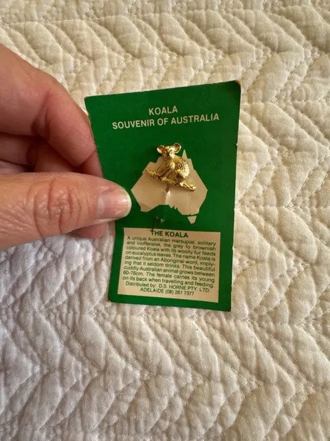 D.S. Horne Koala Souvenir Of Australia Gold Tone Lapel Pin