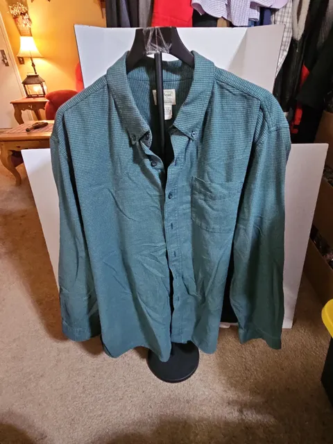 L.L. Bean Button-Down Shirt XXL-Reg Green Houndstooth Cotton