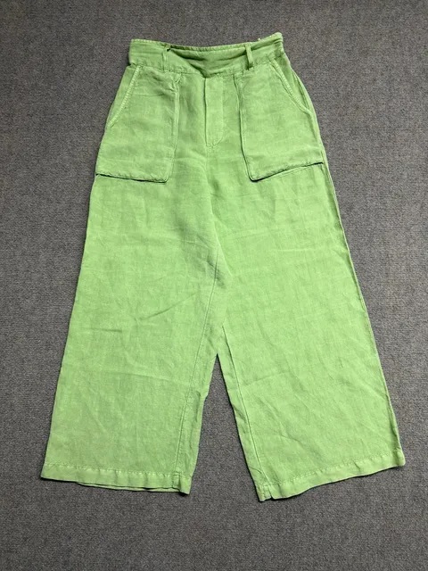 Green Linen Wide Leg Pants