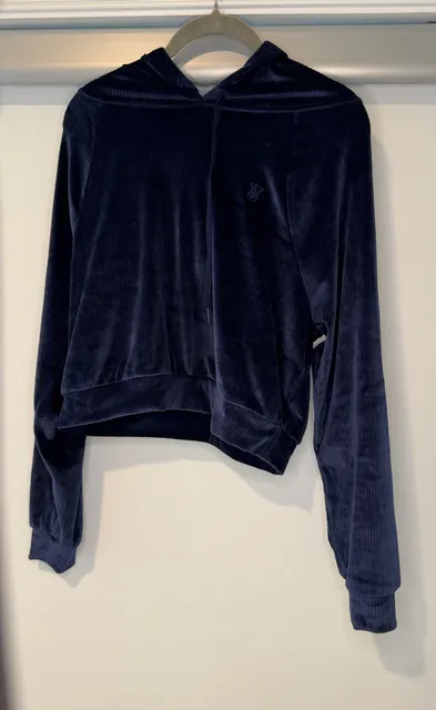 Victoria's Secret Velour Hoodie Size XS Navy Blue Cropped Pullover