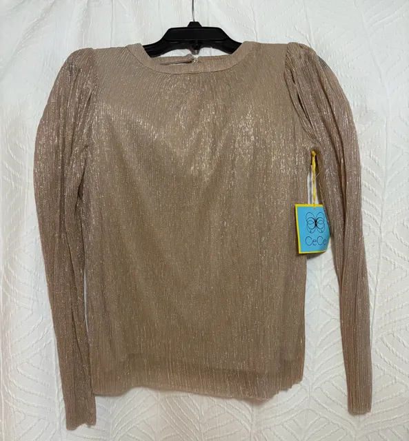 CeCe Metallic Blouse Size M Gold Long Sleeve Top