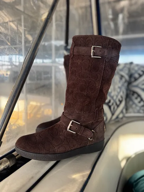 Coach Thelma A4671 monogram C Brown Suede Buckle Boot Sz US 8/38.5